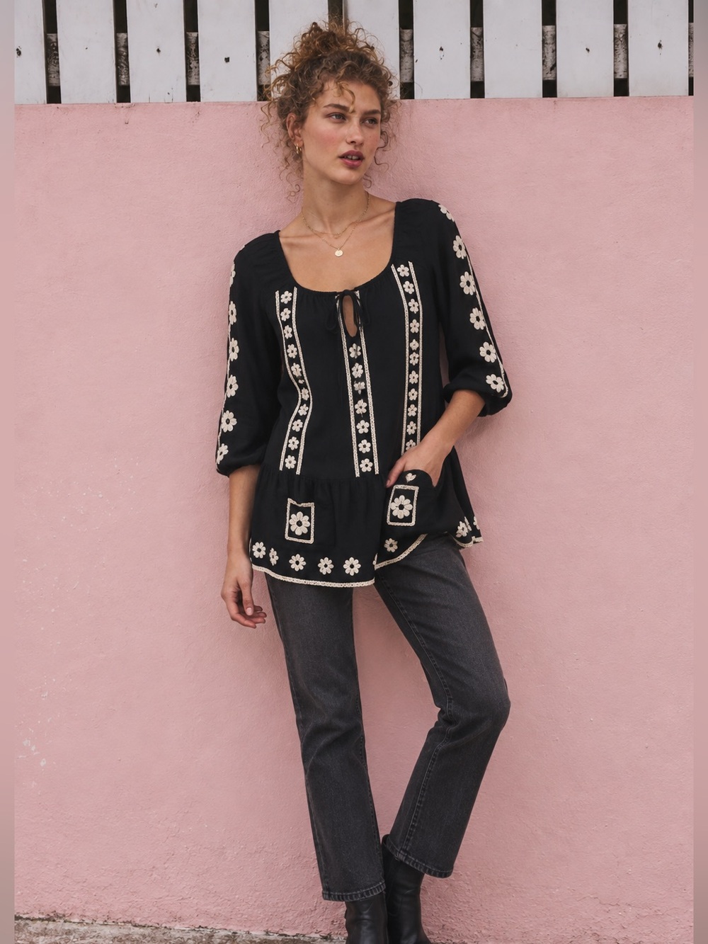 Anthropologie Lilka Embroidered Boho Cotton Tunic